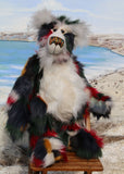 Lord Stanley is a magnificent, calmly colourful one of a kind, artist teddy bear in fabulous faux fur & gorgeous mohair by Barbara-Ann Bears Lord Stanley stands 22 inches (56 cm) tall and is 16.5 inches (42 cm) sitting, yes, he's a big teddy bear! His red, green, gold, black and white colouring is very Christmassy
