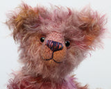 Louis is a very sweet and friendly, almost traditional one of a kind mohair artist teddy bear by Barbara Ann Bears, he stands 10.5 inches/26 cm tall and is 8 inches/20 cm sitting. Louis is mostly made from a beautiful, fairly long and wild mohair that Barbara has dyed in subtle shades of grey, pink, gold and brown