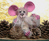 Malcolm is a comical, sweet and dinky, one of a kind, artist mouse with extraordinary ears in hand dyed mohair by Barbara-Ann Bears Malcolm stands just 5 inches (12.5 cm) tall and is 3.5 inches (9 cm) sitting, his tail is 5 inches (12.5 cm) long. Malcolm is a our first proper little mouse. He has a very sweet and happy character 