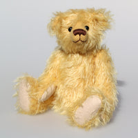 Marigold's Teddy a lovable sweet traditional artist teddy bear made from beautiful gold German mohair by Barbara-Ann Bears  Marigold's Teddy stands 11 inches (28cm) tall and is 8 inches (20cm) sitting.  Marigold's Teddy comes from the same design as we used to make Marigold's teddy bear for Downton Abbey