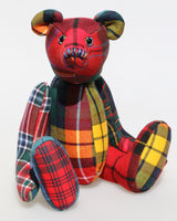 McTavish is a an elegant and refined traditional Barbara Ann Bear made in a blend of fine Scottish tartans McTavish is 12 inches (31cm) tall and is 9 inches (23cm) sitting. McTavish is our first Scottish tartan bear, a calm and elegant fellow in a striking mixture of pattern and colour