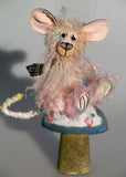 Molly is a comical, sweet and dinky, one of a kind, artist mouse in hand dyed mohair by Barbara-Ann Bears, she's definitely not a vole Molly stands just 5 inches (12.5 cm) tall and is 4 inches (10 cm) sitting, her tail is 5.5 inches (13 cm) long. Molly is a sweet little mouse, a gentle soul with a long tail, big ears and whiskers. 