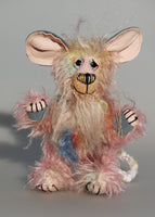 Molly is a comical, sweet and dinky, one of a kind, artist mouse in hand dyed mohair by Barbara-Ann Bears, she's definitely not a vole Molly stands just 5 inches (12.5 cm) tall and is 4 inches (10 cm) sitting, her tail is 5.5 inches (13 cm) long. Molly is a sweet little mouse, a gentle soul with a long tail, big ears and whiskers. 