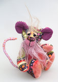 Mouski is a comical, sweet and dinky, one of a kind, artist mouse with extraordinary ears in colourful fabric & mohair by Barbara-Ann Bears Mouski stands just 5 inches (12.5 cm) tall and is 4 inches (10 cm) sitting, his tail is 5 inches (12.5 cm) long.
