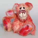 Nuggins is a joyous celebration of Yuletide happiness, a one of a kind, hand dyed mohair artist bear by Barbara-Ann Bears