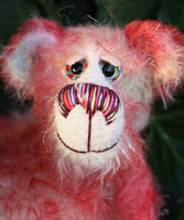 Nuggins is a joyous celebration of Yuletide happiness, a one of a kind, hand dyed mohair artist bear by Barbara-Ann Bears