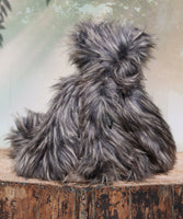 Obadiah is a very shaggy, wild and wonderful, one of a kind, artist teddy bear in gorgeous slate grey tipped with cream faux fur & long fluffy cream mohair by Barbara-Ann Bears Obadiah is quite a large and heavy teddy bear, he stands 19 inches (48 cm) tall and is 16 inches (41 cm) sitting. 