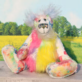 Pascual is a very cheery and colourful, one of a kind artist bear by Barbara-Ann Bears in gorgeous floral fabric, mohair and faux fur Pascual stands 17.5 inches (44 cm) tall and is 12 inches (30 cm) sitting. Pascual is a bright and handsome teddy bear and also a gorgeous collection of beautiful flowers. 