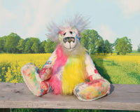 Pascual is a very cheery and colourful, one of a kind artist bear by Barbara-Ann Bears in gorgeous floral fabric, mohair and faux fur Pascual stands 17.5 inches (44 cm) tall and is 12 inches (30 cm) sitting. Pascual is a bright and handsome teddy bear and also a gorgeous collection of beautiful flowers. 
