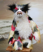 Patches Malone is a magnificent, colourful one of a kind, artist teddy bear in fabulous faux fur and gorgeous mohair by Barbara-Ann Bears, Patches Malone stands 22 inches (56 cm) tall and is 15.5 inches (39 cm) sitting. 
