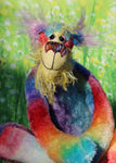 Pedro, a comical, lanky, rainbow bear, a one of a kind artist bear in the most gorgeous, colourful hand-dyed mohair by Barbara Ann Bears Pedro stands 15.5 inches( 39 cm) tall and is 12 inches (30 cm) sitting, just the sort of teddy bear that you might expect to find at the end of a rainbow. 