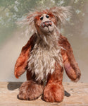 Peregrine is a very handsome and cuddly, one of a kind, teddy bear by Barbara-Ann Bears in beautifully coloured hand dyed mohair He stands 10.5 inches(26 cm) tall and is 8 inches (20 cm) sitting and is mostly made from a fairly short and very dense straight pile mohair hand-dyed in a subtle blend of tan and soft brown 