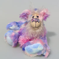 Posy is a charming, sweet and pretty, beautifully coloured, one of a kind artist bear, in hand dyed mohair by Barbara-Ann Bears  Posy stands 9 inches( 23 cm) tall and is 7 inches (20 cm) sitting. 