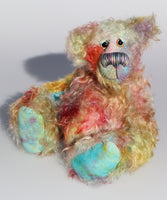 Quincy is a one of a kind, hand dyed mohair artist bear by Barbara-Ann Bears