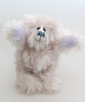 Quinn is a small yet mighty, adorable snowbear, a one of a kind artist bear in fluffy, scrumptious snowy mohair by Barbara-Ann Bears Quinn stands 7.5 inches (19 cm) tall and is 5.5 inches (13 cm) sitting.