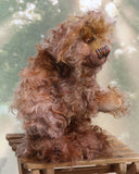 Rambling Joe is a wild and fluffy one of a kind, hand dyed mohair artist bear by Barbara-Ann Bears, he stands 10.5 inches (26 cm) tall and is 8 inches (20 cm) sitting. Rambling Joe is made from a gorgeous, long, wildly tousled mohair that Barbara has dyed in many soft, natural shades of brown