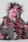 Raphael is a strikingly handsome one of a kind artist teddy bear in gorgeous pink and black mohair and faux fur by Barbara Ann Bears Raphael stands 15.5 inches( 39 cm) tall and is 13 inches (33 cm) sitting. Raphael is a striking bear, a bear of deep pinks, rich silvers and unfathomable black,
