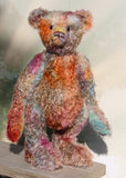 Rowan a very handsome and refined, traditional, one of a kind artist teddy bear, in muted hand dyed mohair by Barbara Ann Bears, he stands 19.5 inches (50 cm) tall and is 14.5 inches (37 cm) sitting. Rowan is a beautiful traditional bear made from distressed hand dyed mohair coloured like an autumn day on the moors
