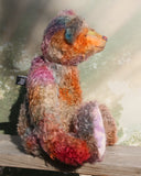 Rowan a very handsome and refined, traditional, one of a kind artist teddy bear, in muted hand dyed mohair by Barbara Ann Bears, he stands 19.5 inches (50 cm) tall and is 14.5 inches (37 cm) sitting. Rowan is a beautiful traditional bear made from distressed hand dyed mohair coloured like an autumn day on the moors