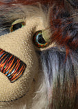 A close up of Rustus McCafferty's large, beautiful, hand painted glass eyes with hand coloured eyelids
