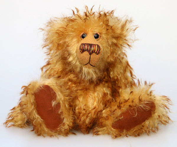 Bonzer is a sweet, slightly sad yet very friendly, one of a kind, artist teddy bear made from wonderful mohair by Barbara-Bears