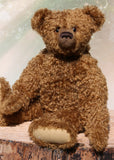 Sir Cadbury a large, elegant one of a kind, classical, traditional mohair artist teddy bear made by Barbara-Ann Bears Sir Cadbury stands 21.5 inches (55cm) tall and is 15 inches (38cm) sitting. He is a wonderful traditional teddy bear with his long snout, arms and legs and his gorgeous, brown curly mohair