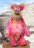 Snazzie Jones is a beautifully coloured, elegant yet kooky, pinkish, one of a kind artist bear in hand dyed mohair by Barbara Ann Bears Snazzie Jones stands 13 inches( 33 cm) tall and is 10 inches (25 cm) sitting. Snazzie Jones is a sweet and colourful girl. She is a warm and loving soul in need of someone to love, everybody needs somebody to love.