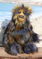 Walter Klondike is a shaggy, wild and wonderful, one of a kind, artist teddy bear by Barbara-Ann Bears. He's made from long shaggy dense faux fur which is navy blue at the base with gold, ice blue and black tipping. Moritz is a large and heavy teddy bear, he stands 19 inches (48 cm) tall and 14.5 inches (38 cm) sitting