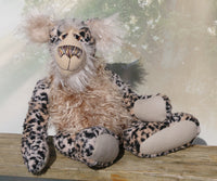 Wentworth is a large, handsome and wonderful, one of a kind, artist teddy bear in gorgeous spotty faux fur and fluffy beige mohair by Barbara-Ann Bears. He stands 22 inches/56 cm tall and is 16 inches/40 cm sitting.  Wentworth is a very impressive yet very friendly bear, a bear made for cuddling and hugging.