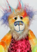 Wilbur Chuckleton has big, beautiful, sparkling, hand painted glass eyes with eyelids, a wonderful nose embroidered from individual threads to match his colouring and a charming smile
