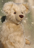 Willoughby is a sweet and cuddly, traditional one of a kind, artist teddy bear made in splendid German mohair by Barbara Ann Bears, he stands 18.5 inches (47cm) tall and is 13.5 inches (34cm) sitting. He is made from dense, blond, straight pile, German mohair with beige wool-felt paw pads & hand painted beautiful eyes