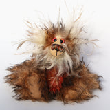 Willy Nilly, a little, one of a kind, mohair artist bear by Barbara-Ann Bears in brown and cream tipped mohair