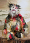 Zanzibar is a magnificent, richly colourful one of a kind, artist teddy bear in fabulous faux fur & gorgeous mohair by Barbara-Ann Bears Melchior stands 20 inches (51 cm) tall and is 16 inches (41 cm) sitting He is a fabulous artist teddy bear, made from the long shaggy mohair and faux fur 